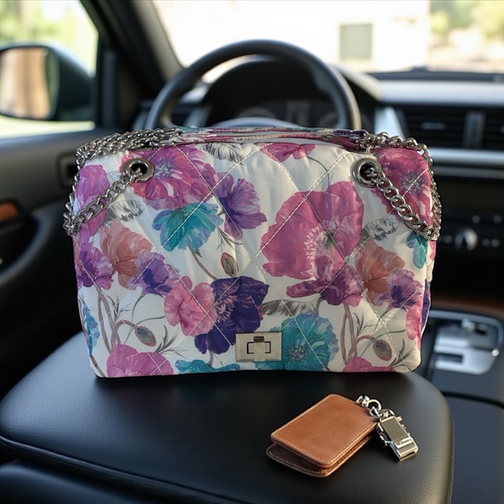 INC International Concepts Floral Shoulder Bag - Purple and Pink